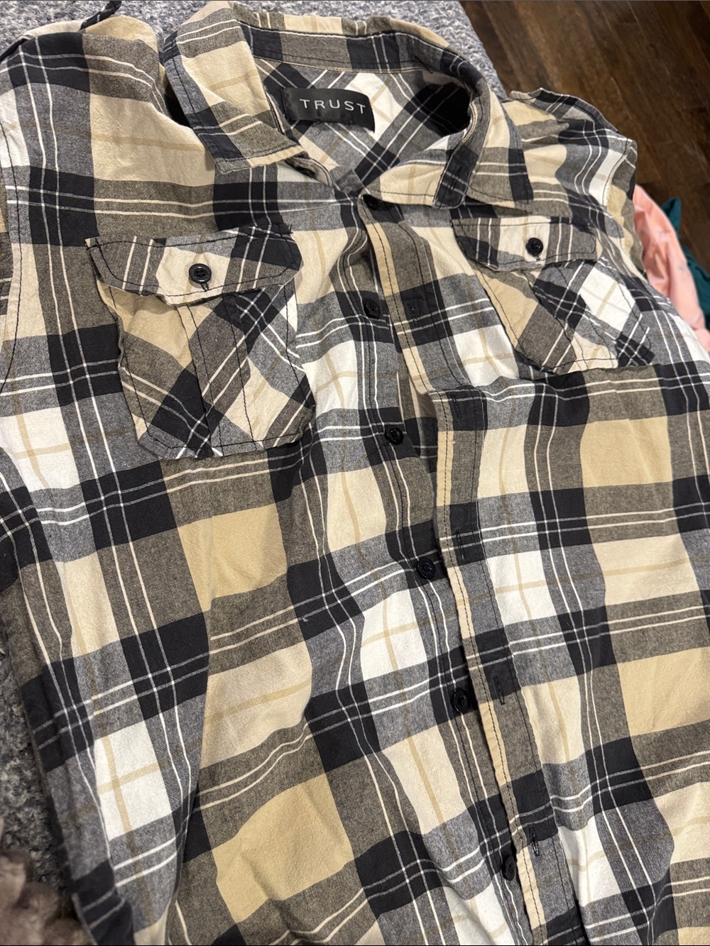 Men’s Beige & Black Plaid Button-Up Shirt